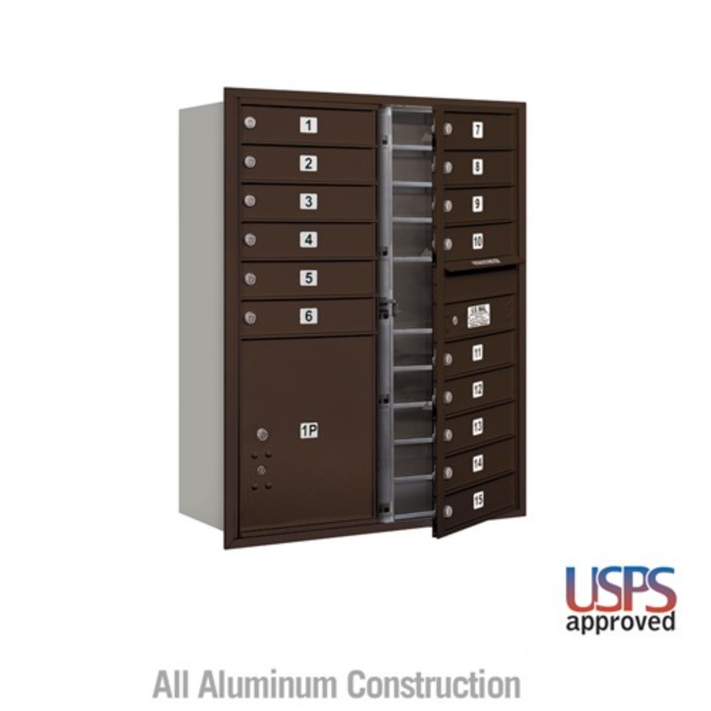 Salsbury 11 Door High Recessed Mounted 4C Horizontal Mailbox | 15 Doors and 1 Parcel Locker with USPS Access - Front Loading