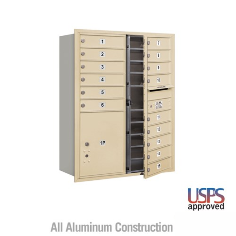 Salsbury 11 Door High Recessed Mounted 4C Horizontal Mailbox | 15 Doors and 1 Parcel Locker with USPS Access - Front Loading