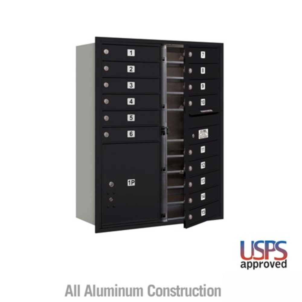 Salsbury 11 Door High Recessed Mounted 4C Horizontal Mailbox | 15 Doors and 1 Parcel Locker with USPS Access - Front Loading