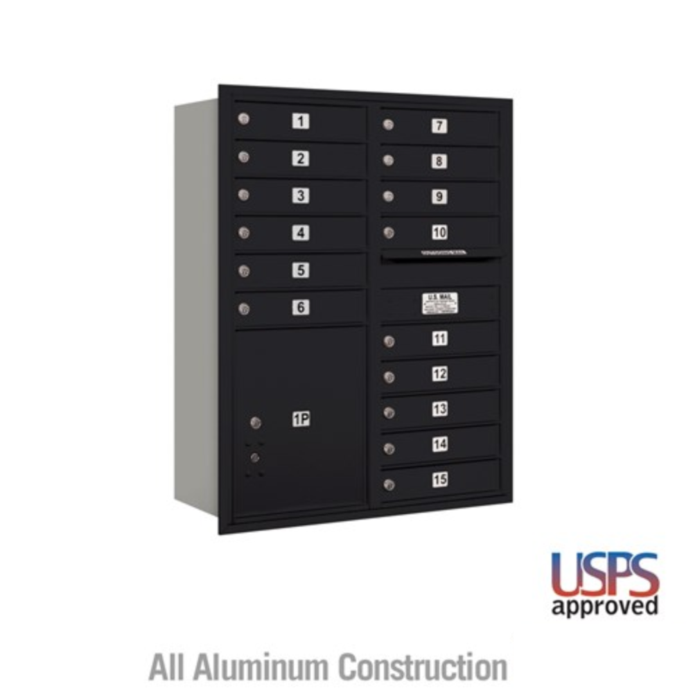 Salsbury 11 Door High Recessed Mounted 4C Horizontal Mailbox | 15 Doors and 1 Parcel Locker with USPS Access - Rear Loading