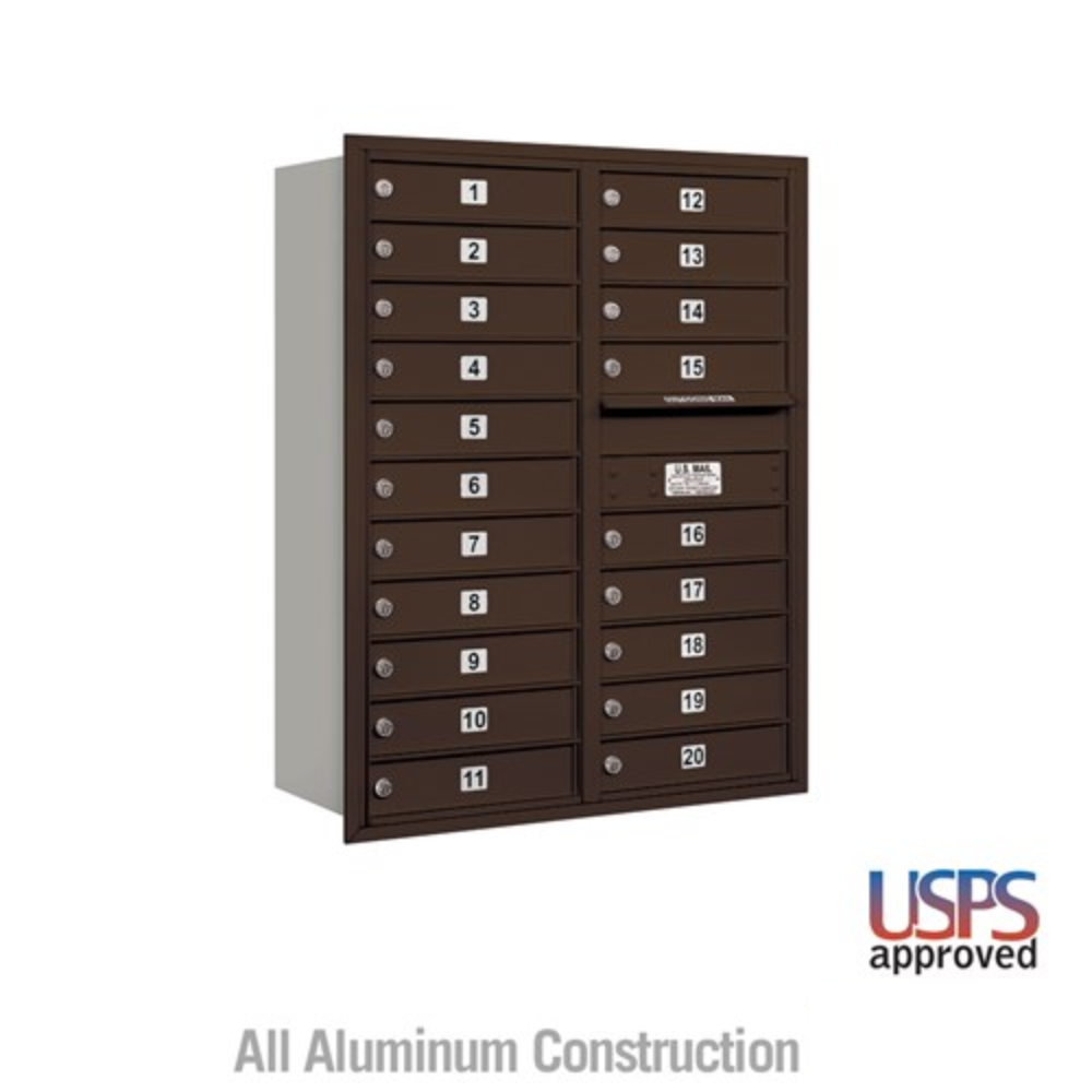 Salsbury 11 Door High Recessed Mounted 4C Horizontal Mailbox | 20 Doors with USPS Access - Rear Loading