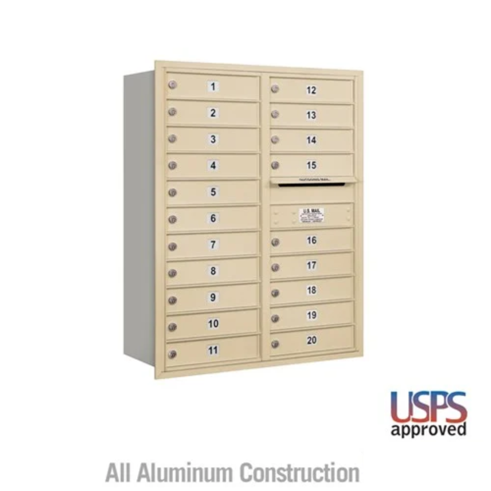 Salsbury 11 Door High Recessed Mounted 4C Horizontal Mailbox | 20 Doors with USPS Access - Rear Loading