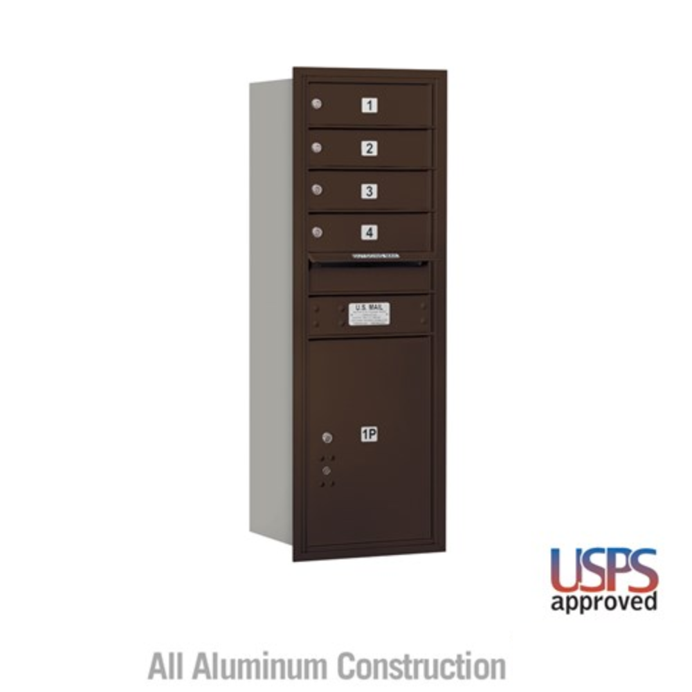 Salsbury 11 Door High Recessed Mounted 4C Horizontal Mailbox | 4 Doors and 1 Parcel Locker with USPS Access - Rear Loading