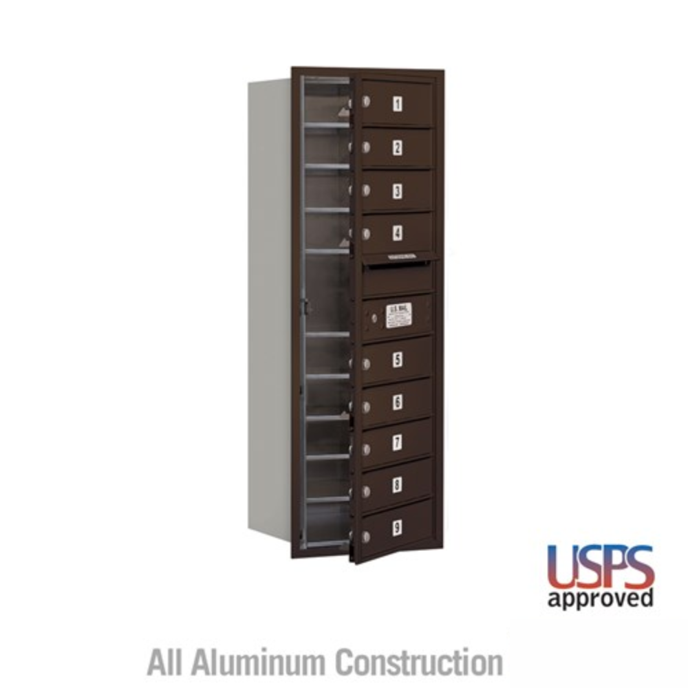 Salsbury 11 Door High Recessed Mounted 4C Horizontal Mailbox | 9 Doors with USPS Access - Front Loading