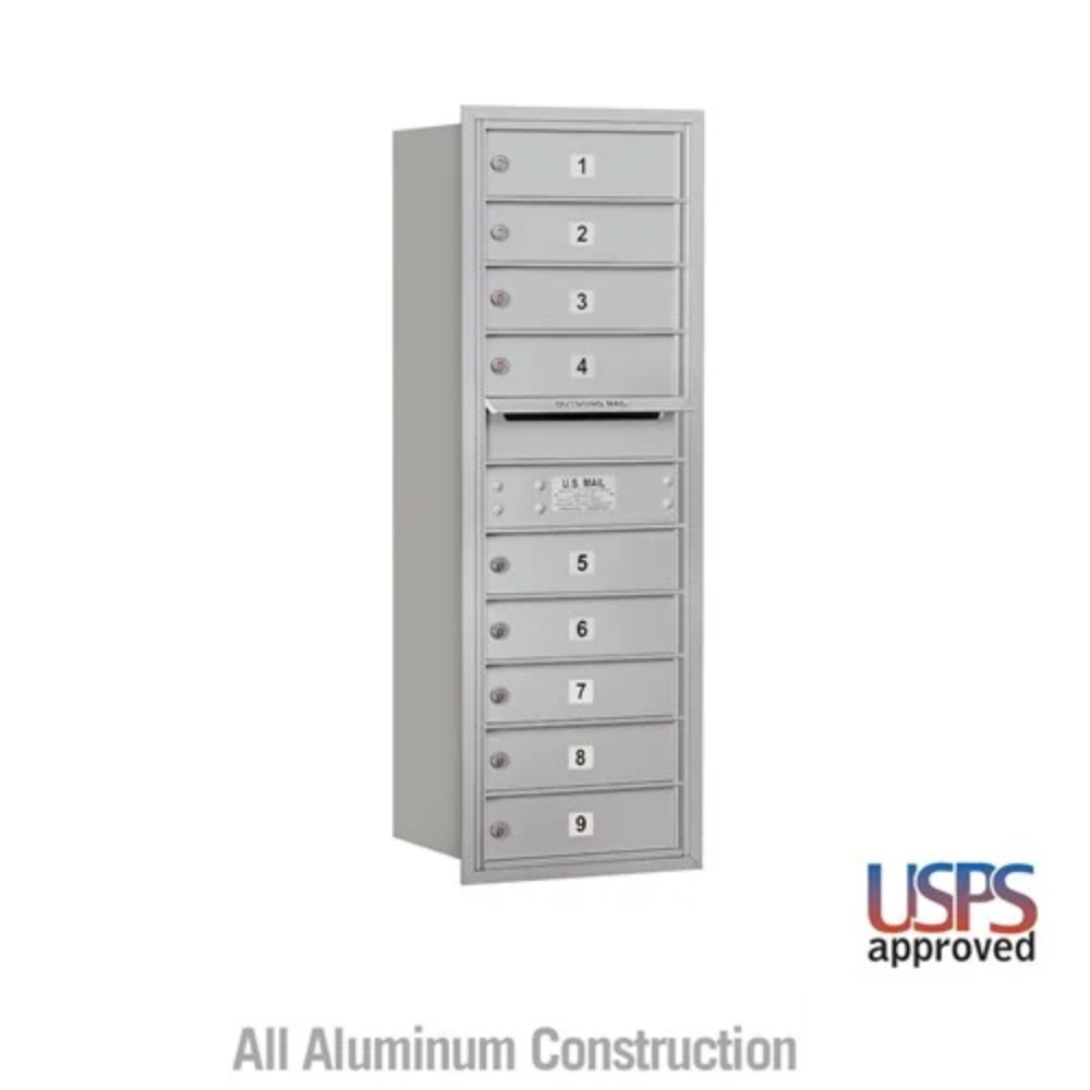Salsbury 11 Door High Recessed Mounted 4C Horizontal Mailbox | 9 Doors with USPS Access - Rear Loading