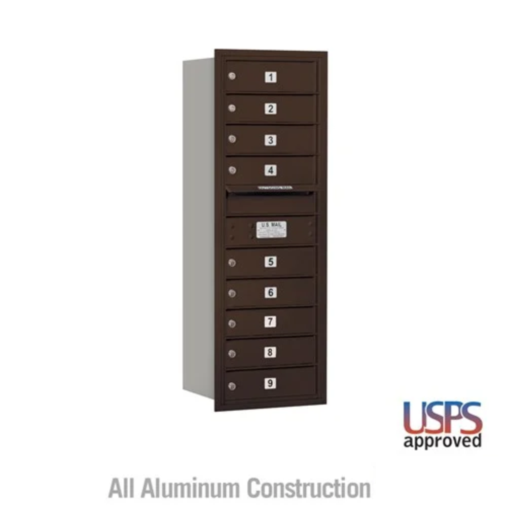 Salsbury 11 Door High Recessed Mounted 4C Horizontal Mailbox | 9 Doors with USPS Access - Rear Loading