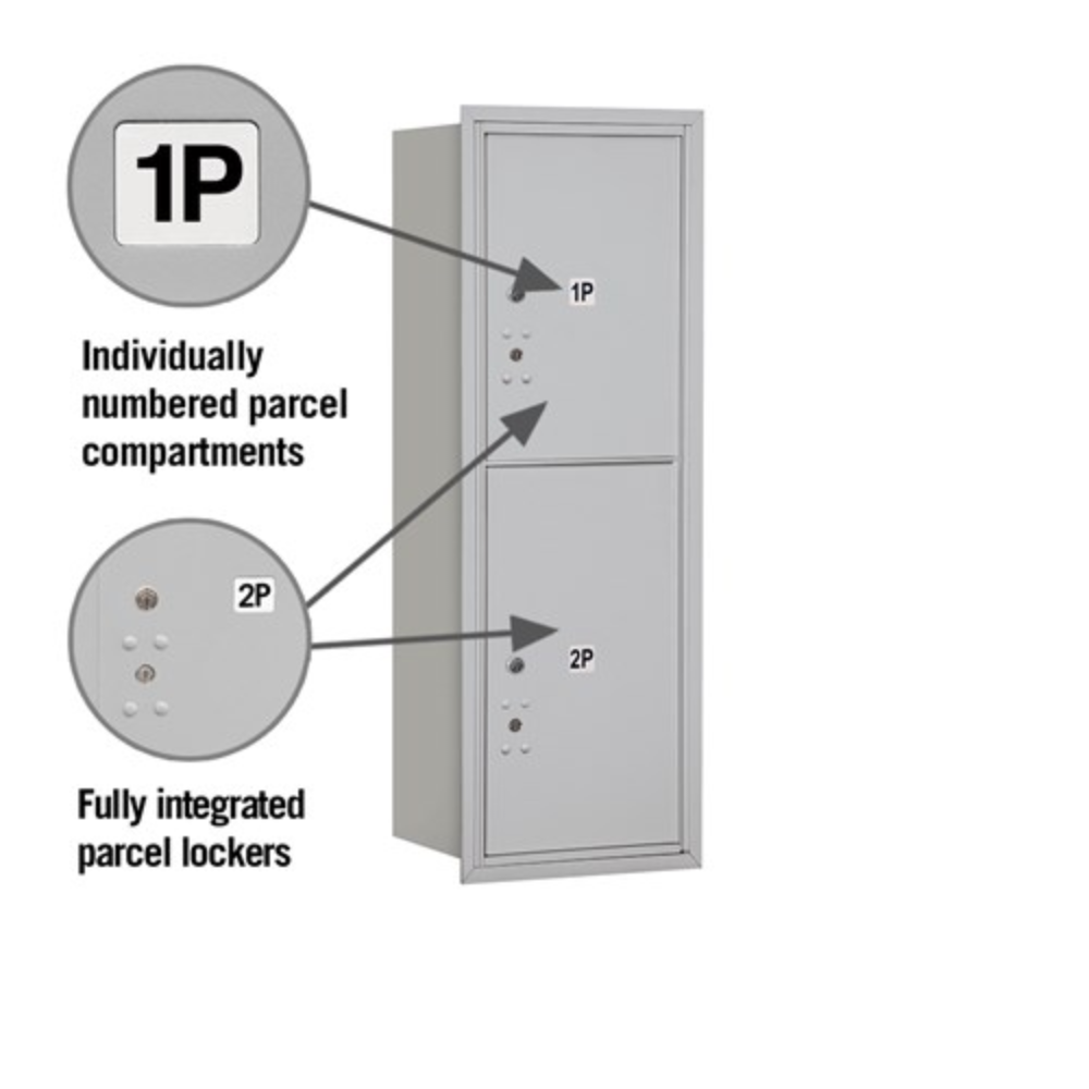 Salsbury 11 Door High Recessed Mounted 4C Horizontal Parcel Locker | 2 Parcel Lockers with USPS Access - Rear Loading