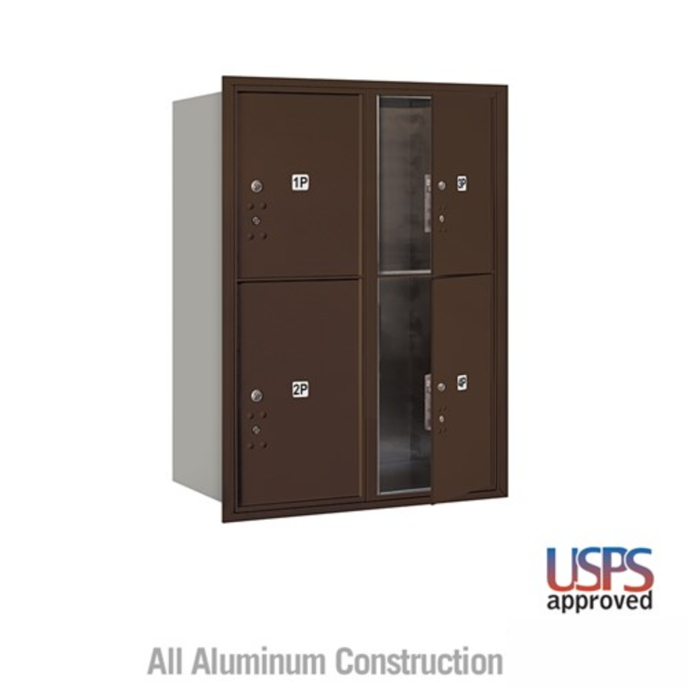 Salsbury 11 Door High Recessed Mounted 4C Horizontal Parcel Locker | 4 Parcel Lockers with USPS Access - Front Loading