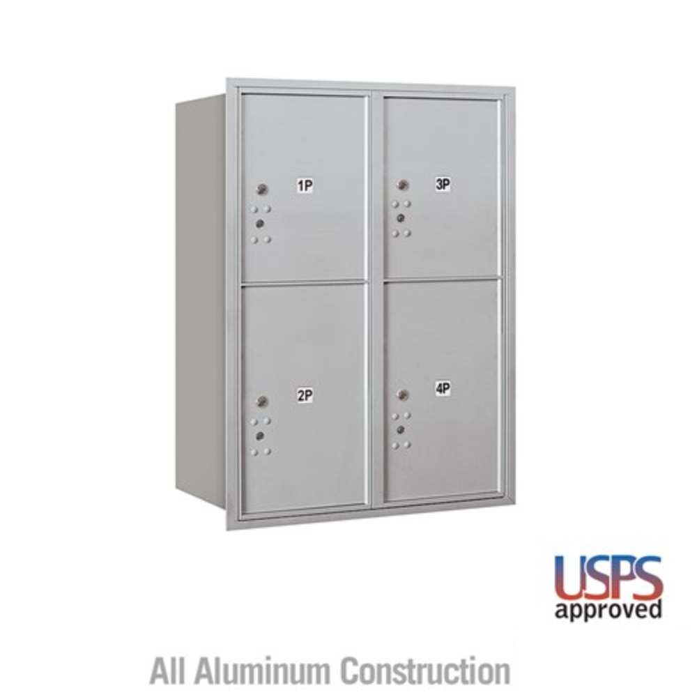 Salsbury 11 Door High Recessed Mounted 4C Horizontal Parcel Locker | 4 Parcel Lockers with USPS Access - Rear Loading
