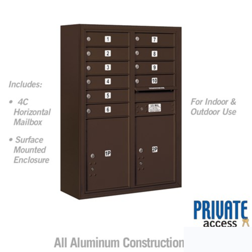 Salsbury 11 Door High Surface Mounted 4C Horizontal Mailbox | 10 Doors and 2 Parcel Lockers with Private Access