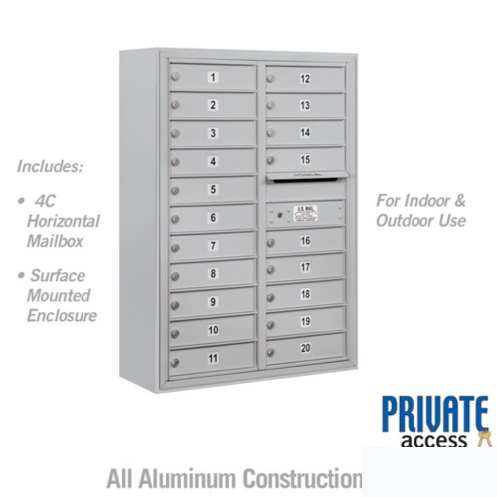 Salsbury 11 Door High Surface Mounted 4C Horizontal Mailbox | 20 Doors with Private Access