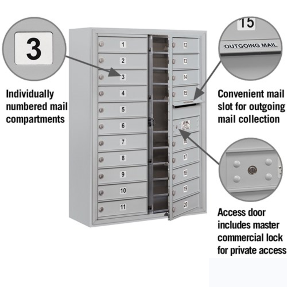 Salsbury 11 Door High Surface Mounted 4C Horizontal Mailbox | 20 Doors with Private Access