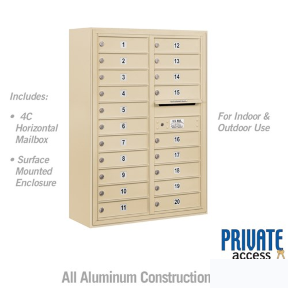 Salsbury 11 Door High Surface Mounted 4C Horizontal Mailbox | 20 Doors with Private Access