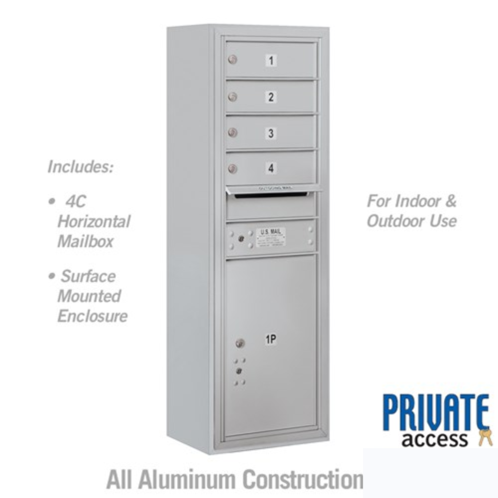 Salsbury 11 Door High Surface Mounted 4C Horizontal Mailbox | 4 Doors and 1 Parcel Locker with Private Access