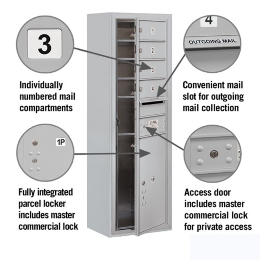 Salsbury 11 Door High Surface Mounted 4C Horizontal Mailbox | 4 Doors and 1 Parcel Locker with Private Access
