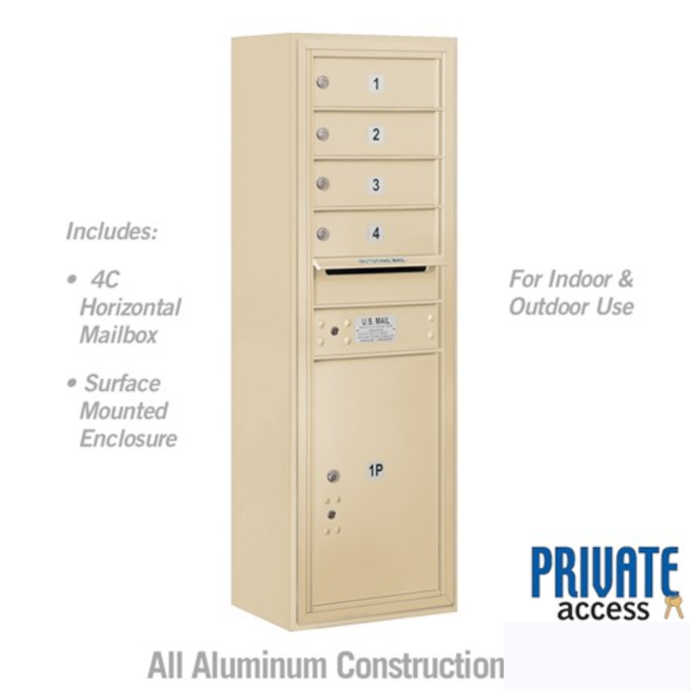 Salsbury 11 Door High Surface Mounted 4C Horizontal Mailbox | 4 Doors and 1 Parcel Locker with Private Access