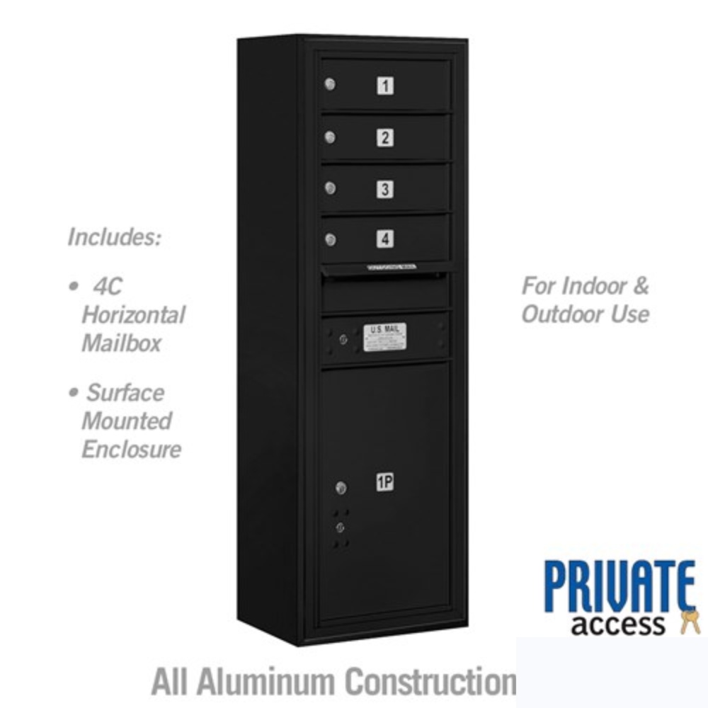 Salsbury 11 Door High Surface Mounted 4C Horizontal Mailbox | 4 Doors and 1 Parcel Locker with Private Access