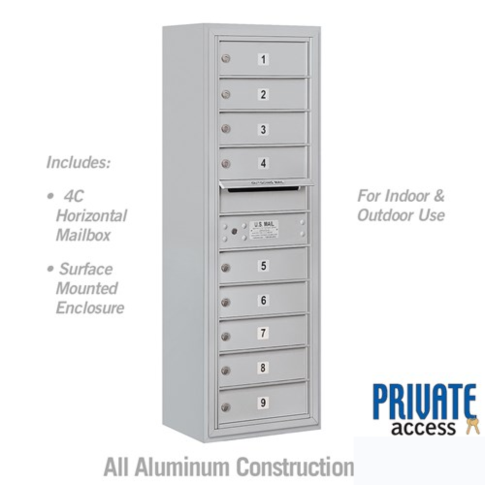 Salsbury 11 Door High Surface Mounted 4C Horizontal Mailbox | 9 Doors with Private Access