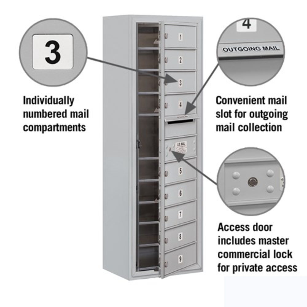 Salsbury 11 Door High Surface Mounted 4C Horizontal Mailbox | 9 Doors with Private Access