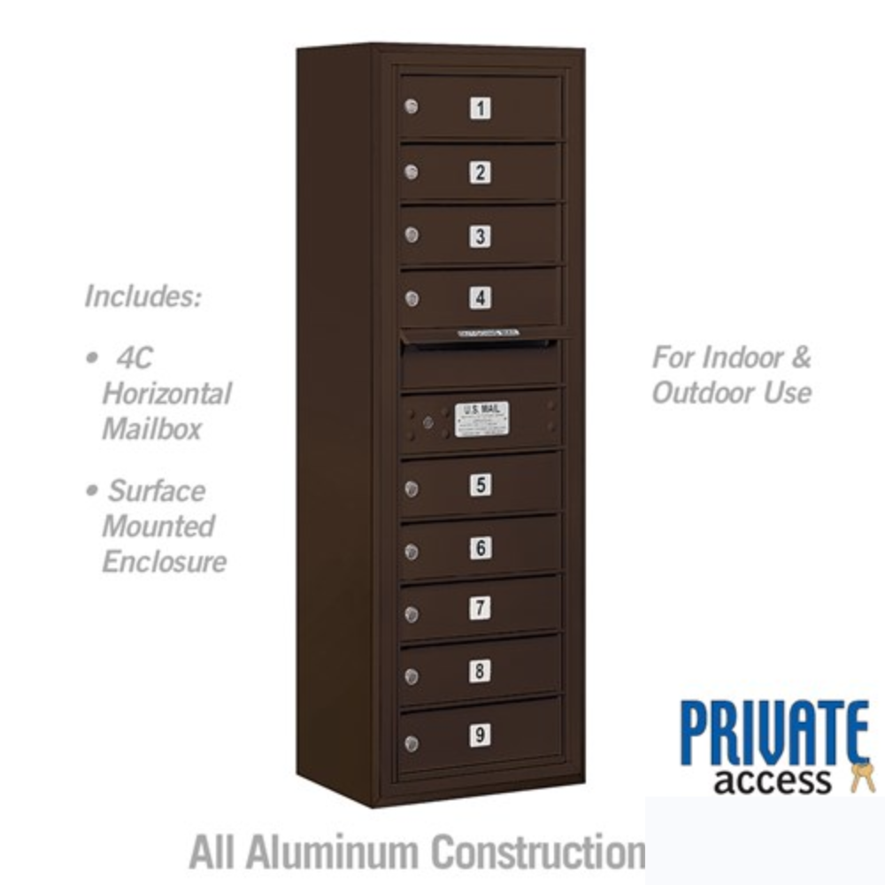 Salsbury 11 Door High Surface Mounted 4C Horizontal Mailbox | 9 Doors with Private Access