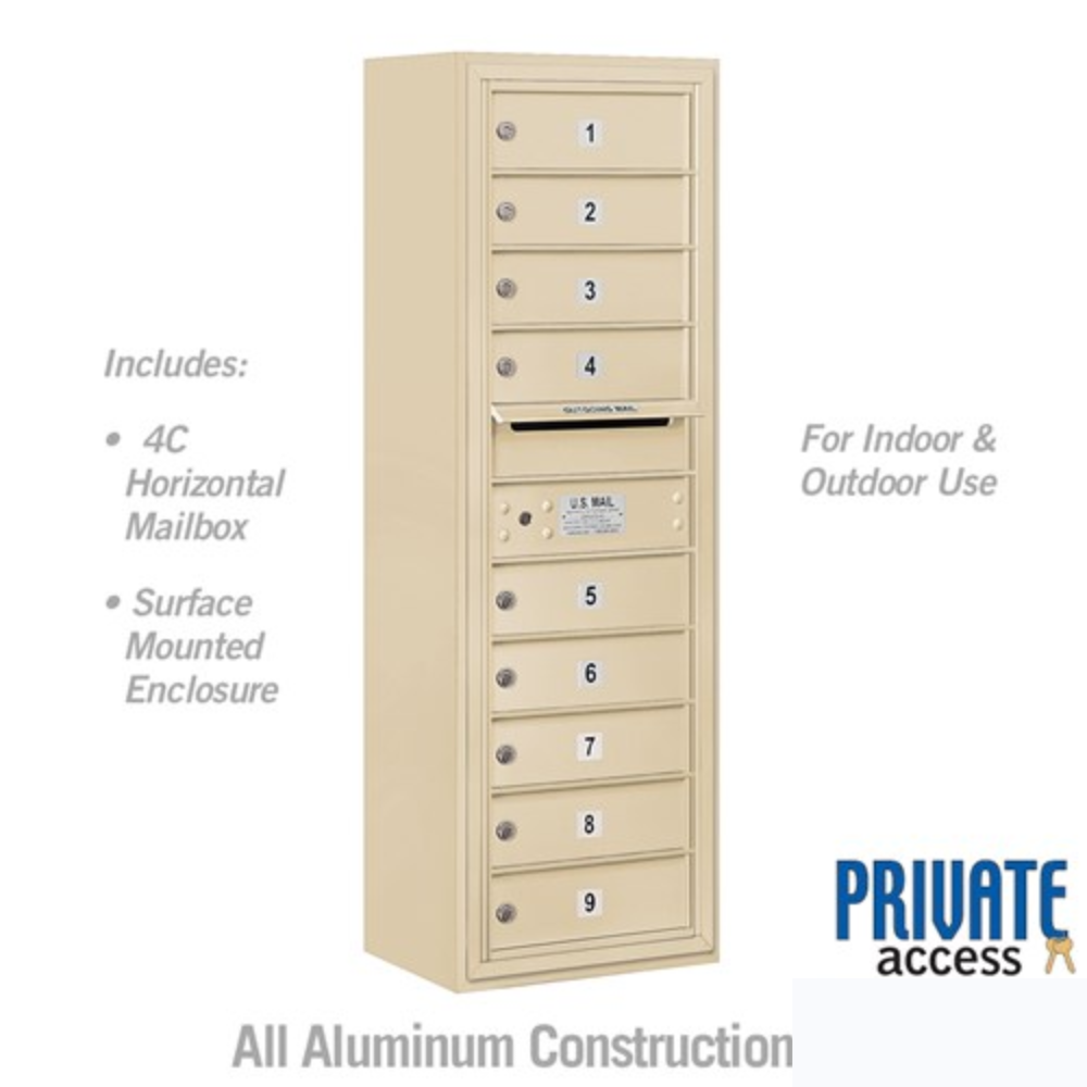 Salsbury 11 Door High Surface Mounted 4C Horizontal Mailbox | 9 Doors with Private Access