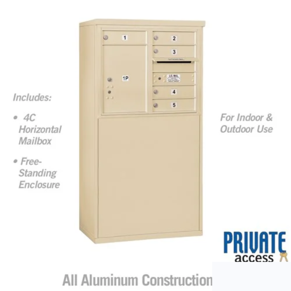Salsbury 6 Door High Free-Standing 4C Horizontal Mailbox | 5 Doors and 1 Parcel Locker with Private Access