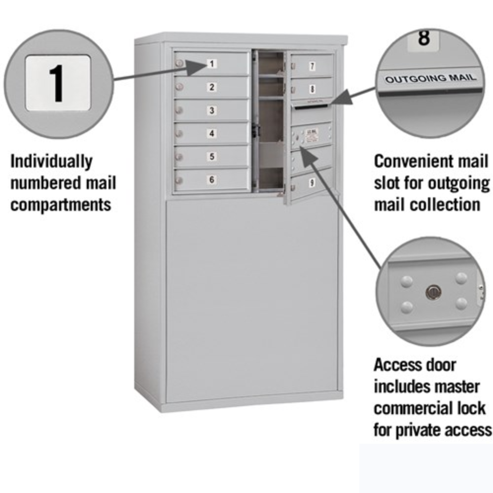 Salsbury 6 Door High Free-Standing 4C Horizontal Mailbox | 9 Doors with Private Access