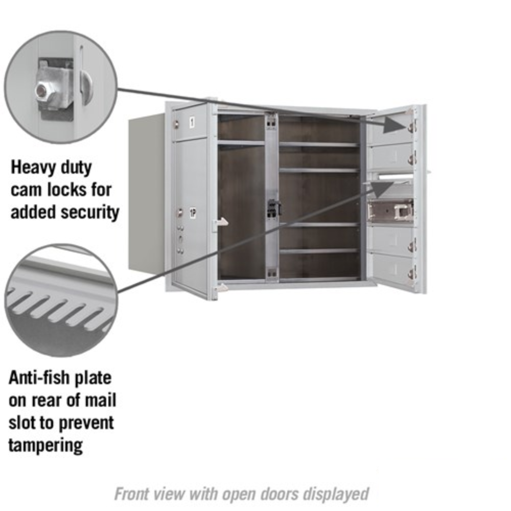 Salsbury 6 Door High Recessed Mounted 4C Horizontal Mailbox | 5 Doors and 1 Parcel Locker with USPS Access - Front Loading