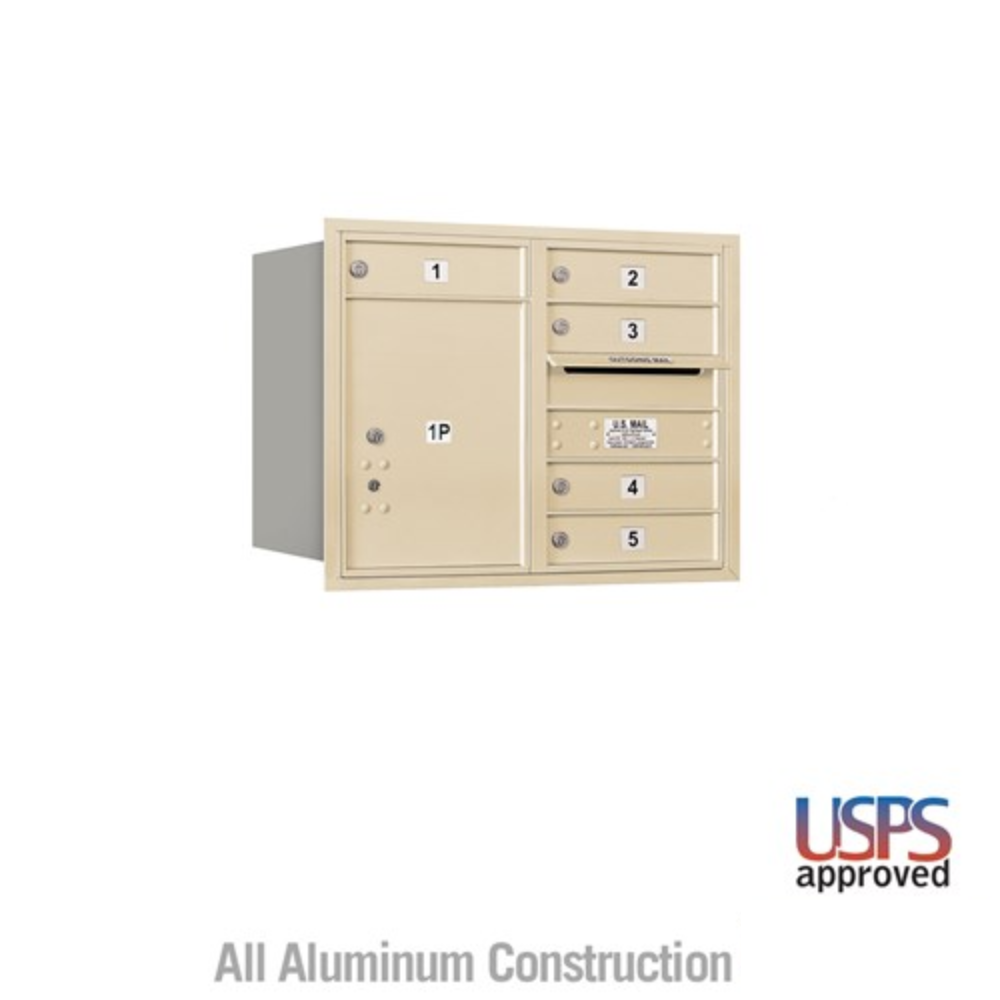 Salsbury 6 Door High Recessed Mounted 4C Horizontal Mailbox | 5 Doors and 1 Parcel Locker with USPS Access - Rear Loading