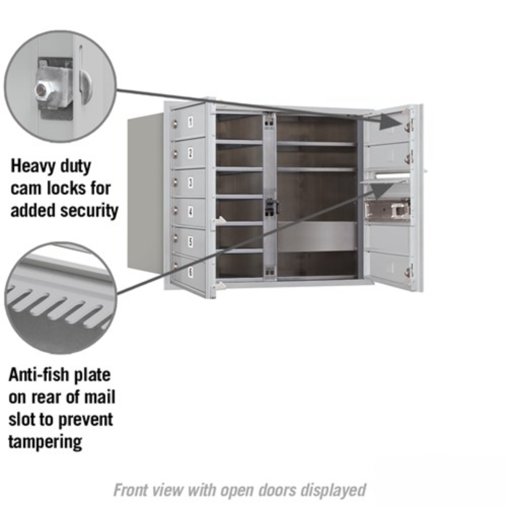 Salsbury 6 Door High Recessed Mounted 4C Horizontal Mailbox | 9 Doors with USPS Access - Front Loading