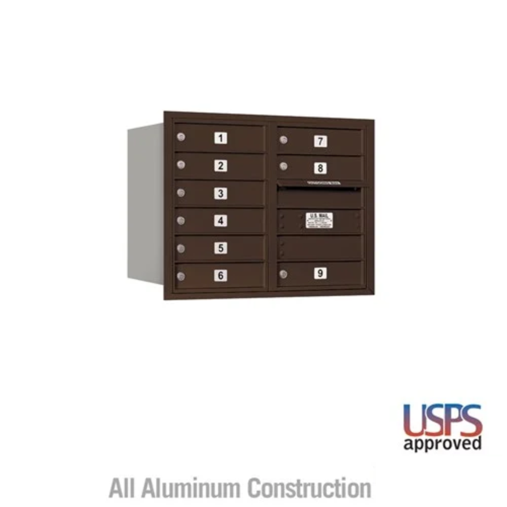 Salsbury 6 Door High Recessed Mounted 4C Horizontal Mailbox | 9 Doors with USPS Access - Rear Loading