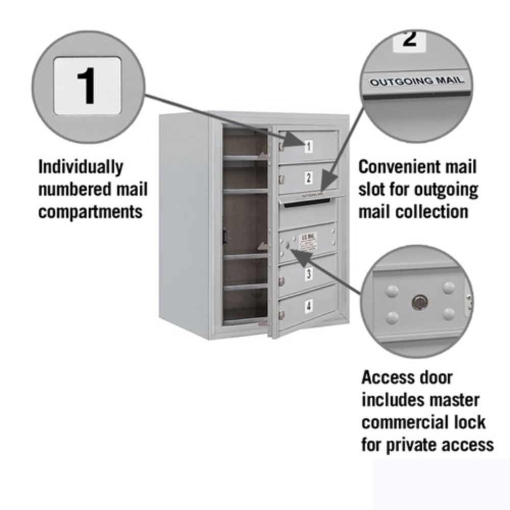 Salsbury 6 Door High Surface Mounted 4C Horizontal Mailbox | 4 Doors with Private Access