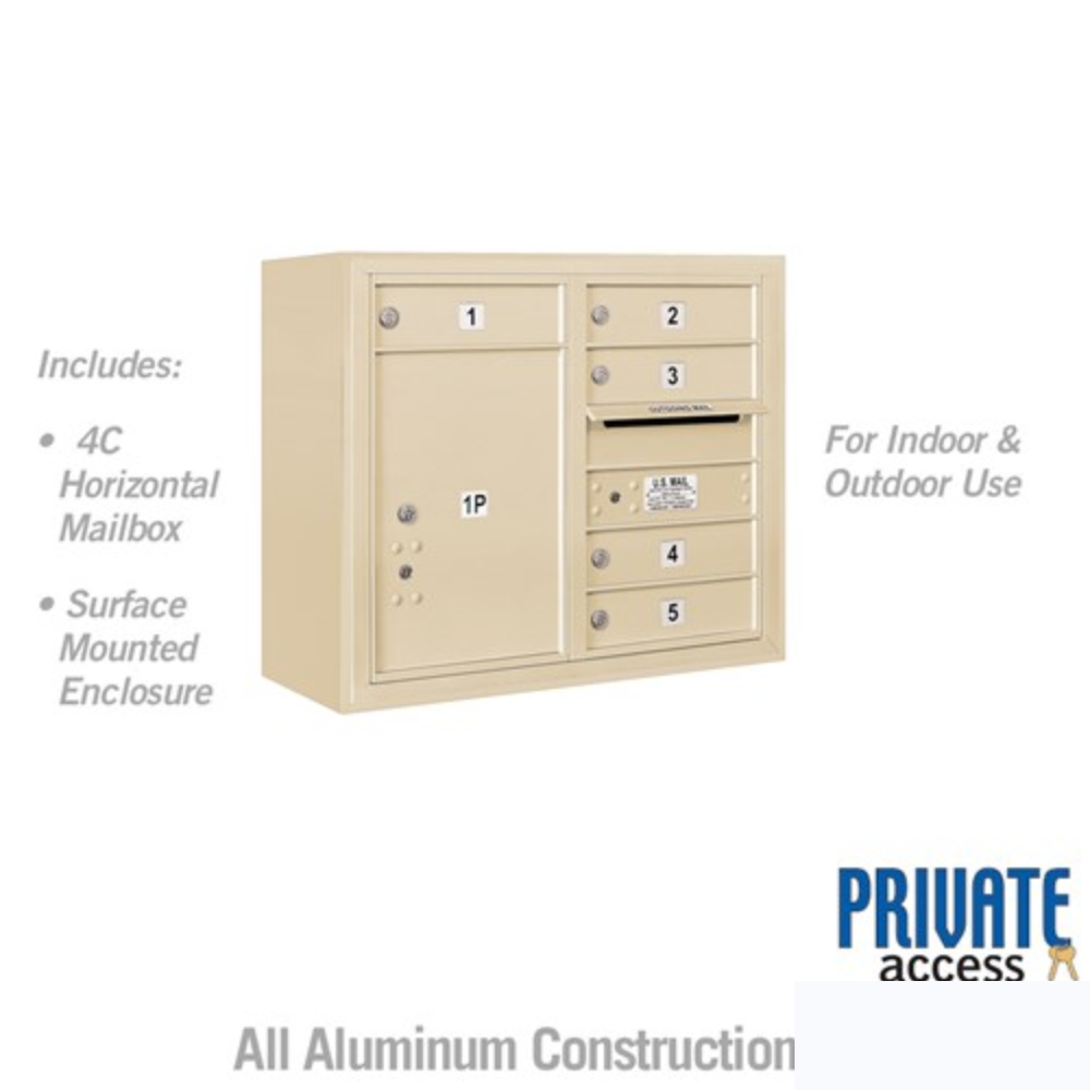 Salsbury 6 Door High Surface Mounted 4C Horizontal Mailbox | 5 Doors and 1 Parcel Locker with Private Access