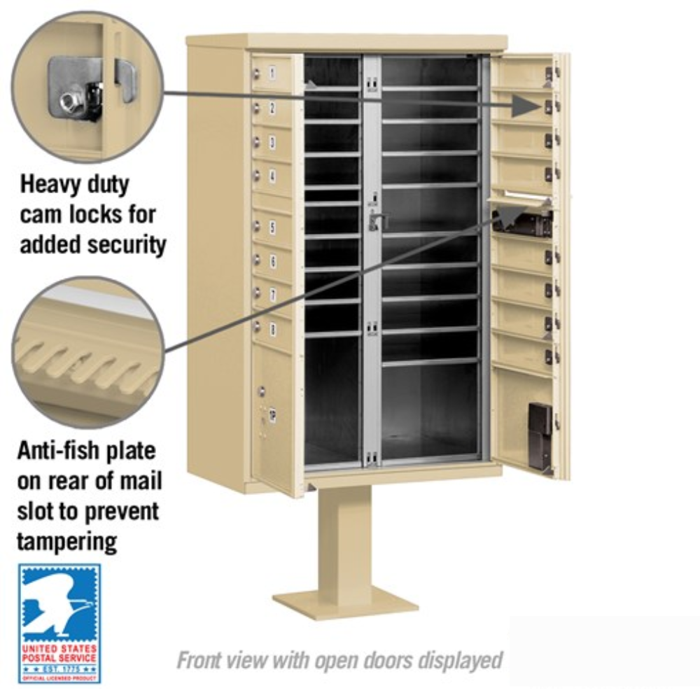 Salsbury Cluster Box Unit | 16 Doors and 2 Parcel Lockers with USPS Access – Type 3