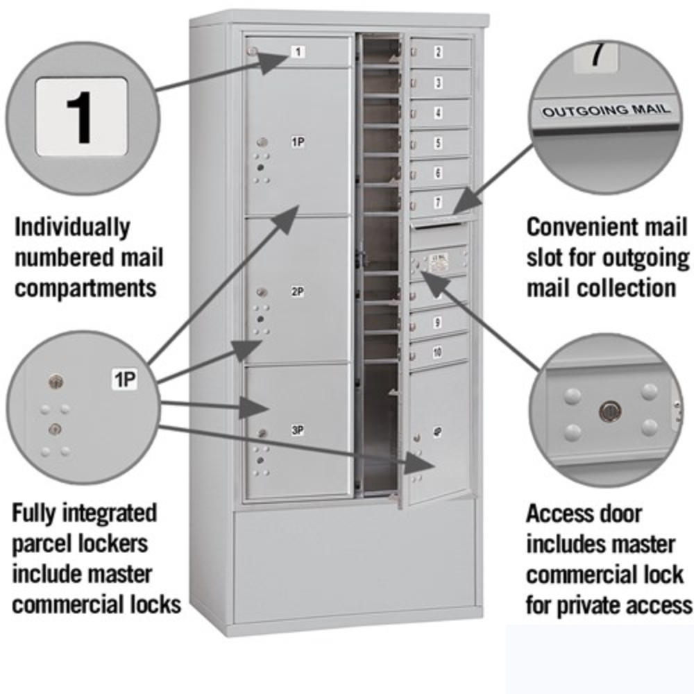 Salsbury Maximum Height Free-Standing 4C Horizontal Mailbox | 10 Doors and 4 Parcel Lockers Private Access