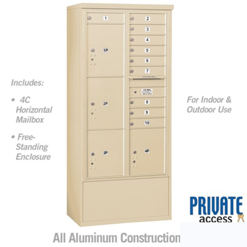 Salsbury Maximum Height Free-Standing 4C Horizontal Mailbox | 10 Doors and 4 Parcel Lockers Private Access