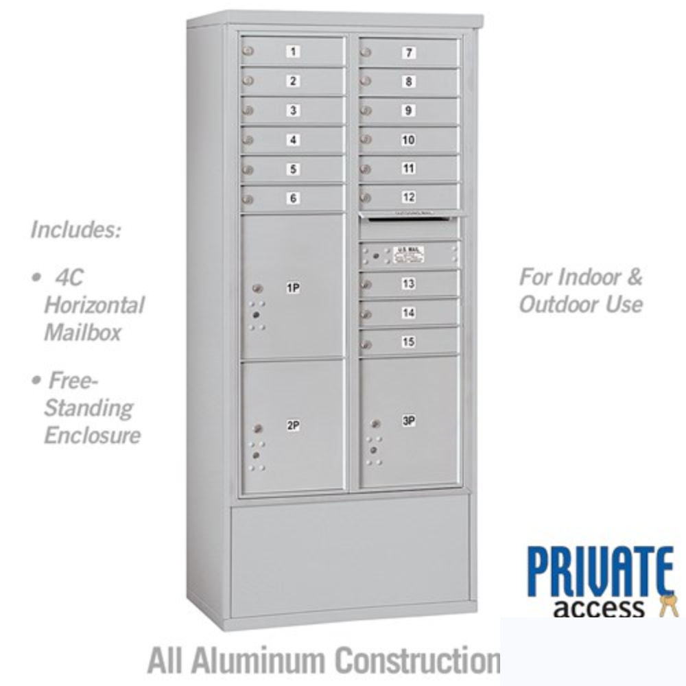 Salsbury Maximum Height Free-Standing 4C Horizontal Mailbox | 15 Doors and 3 Parcel Lockers with Private Access