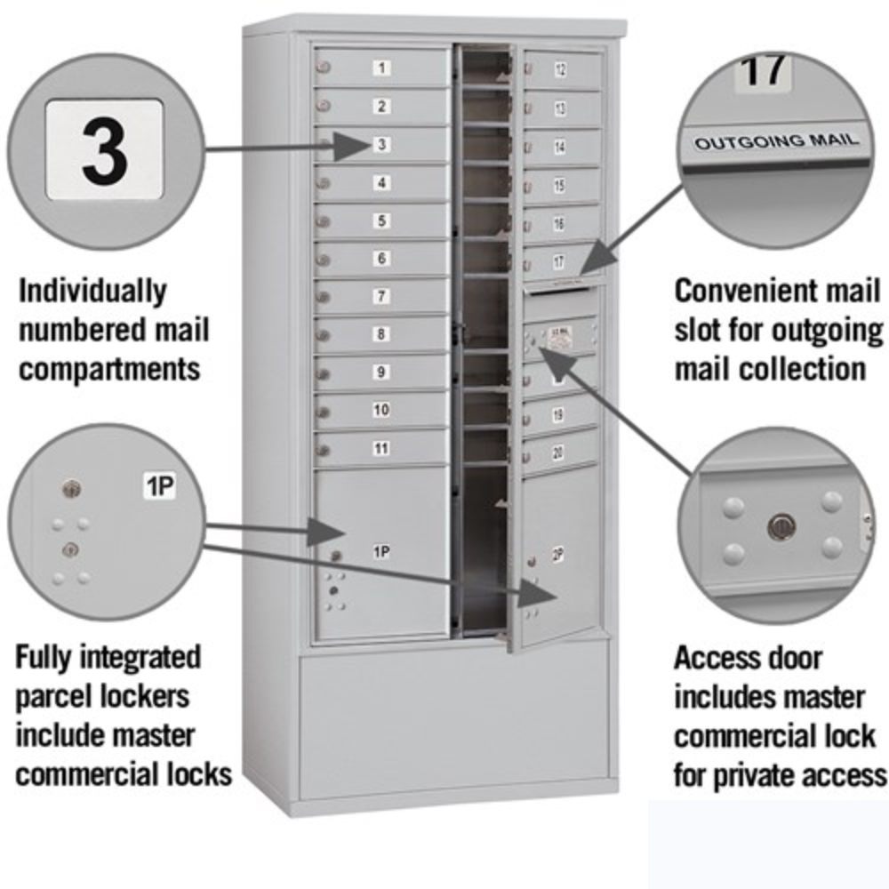 Salsbury Maximum Height Free-Standing 4C Horizontal Mailbox | 20 Doors and 2 Parcel Lockers with Private Access