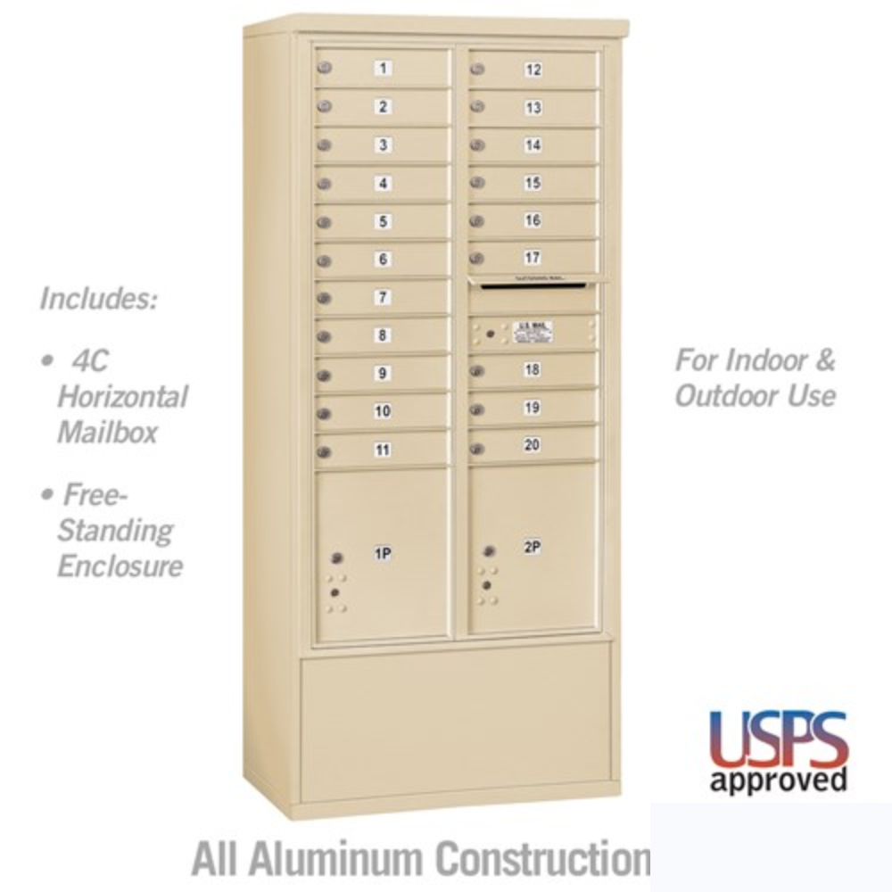 Salsbury Maximum Height Free-Standing 4C Horizontal Mailbox | 20 Doors and 2 Parcel Lockers with Private Access