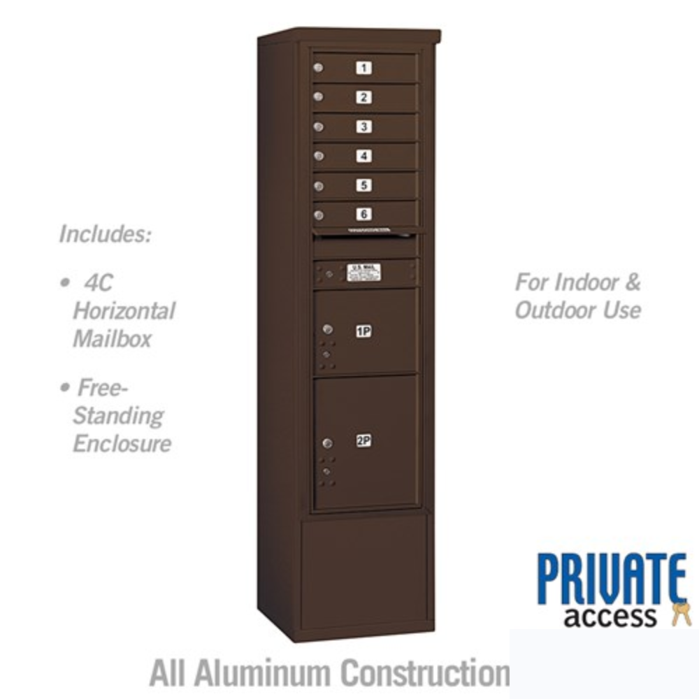 Salsbury Maximum Height Free-Standing 4C Horizontal Mailbox | 6 Doors and 2 Parcel Lockers with Private Access