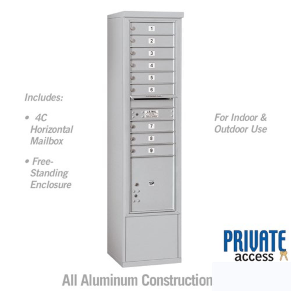 Salsbury Maximum Height Free-Standing 4C Horizontal Mailbox | 9 Doors and 1 Parcel Locker with Private Access