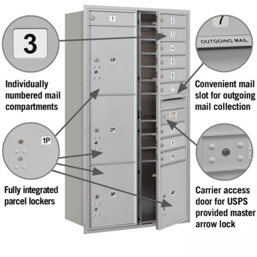 Salsbury Maximum Height Recessed Mounted 4C Horizontal Mailbox | 10 Doors and 4 Parcel Lockers with USPS Access - Front Loading