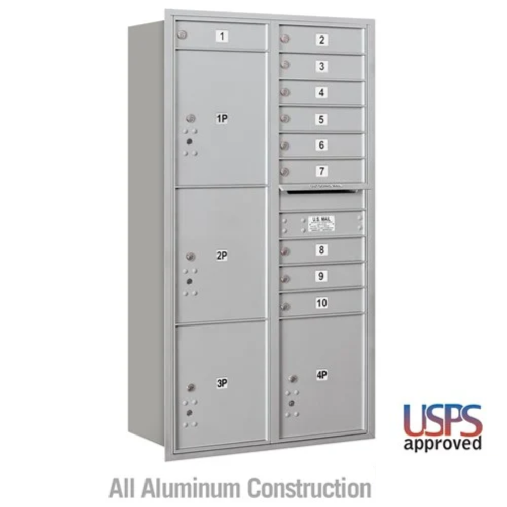 Salsbury Maximum Height Recessed Mounted 4C Horizontal Mailbox | 10 Doors and 4 Parcel Lockers with USPS Access - Rear Loading