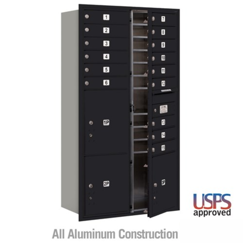 Salsbury Maximum Height Recessed Mounted 4C Horizontal Mailbox | 15 Doors and 3 Parcel Lockers with USPS Access - Front Loading