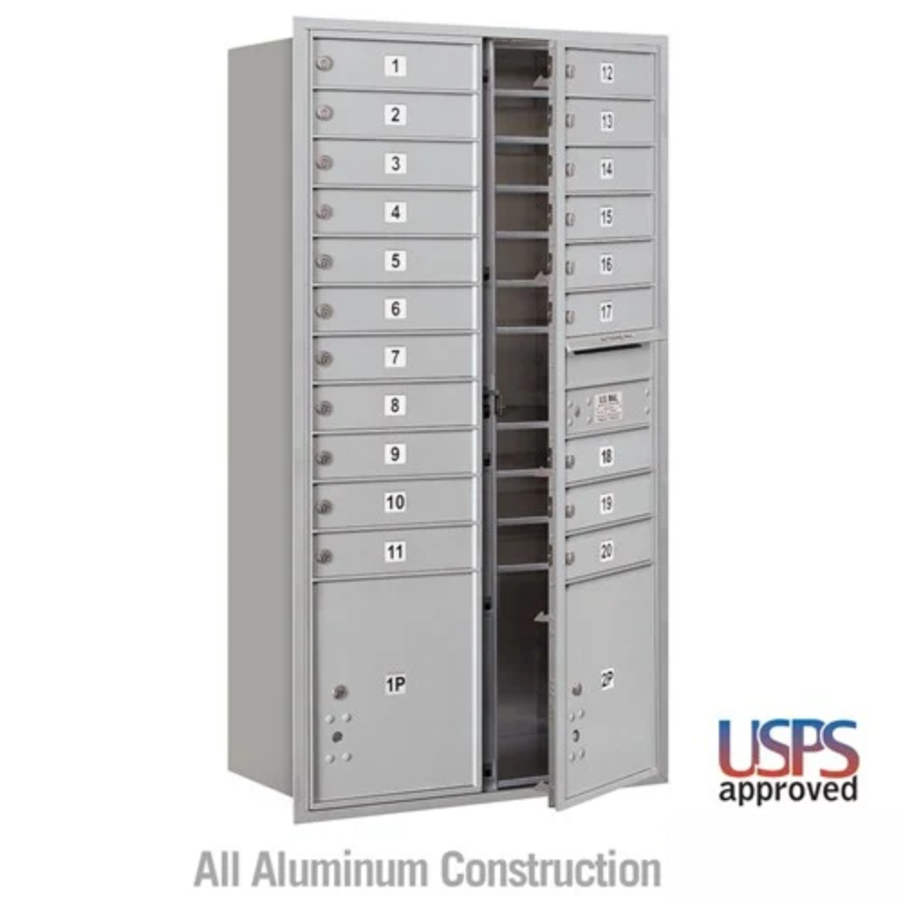 Salsbury Maximum Height Recessed Mounted 4C Horizontal Mailbox | 20 Doors and 2 Parcel Lockers with USPS Access - Front Loading