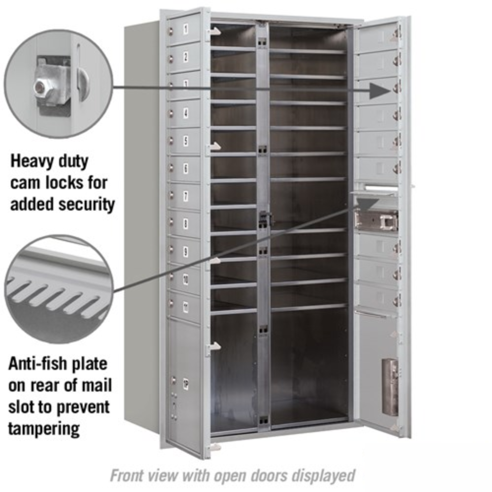 Salsbury Maximum Height Recessed Mounted 4C Horizontal Mailbox | 20 Doors and 2 Parcel Lockers with USPS Access - Front Loading