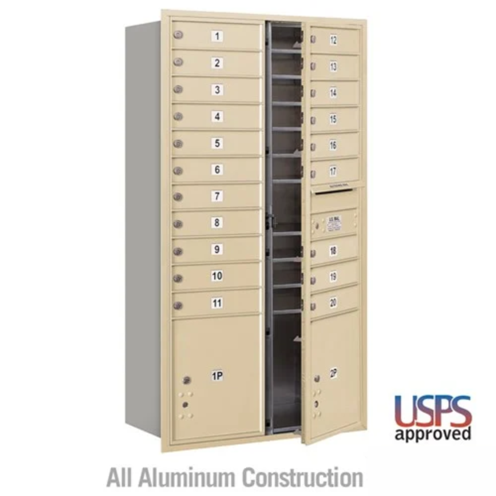 Salsbury Maximum Height Recessed Mounted 4C Horizontal Mailbox | 20 Doors and 2 Parcel Lockers with USPS Access - Front Loading