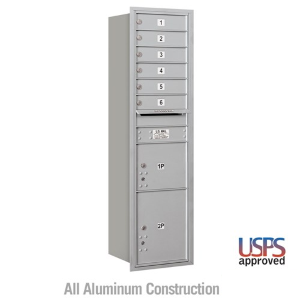 Salsbury Maximum Height Recessed Mounted 4C Horizontal Mailbox | 6 Doors and 2 Parcel Lockers with USPS Access - Rear Loading