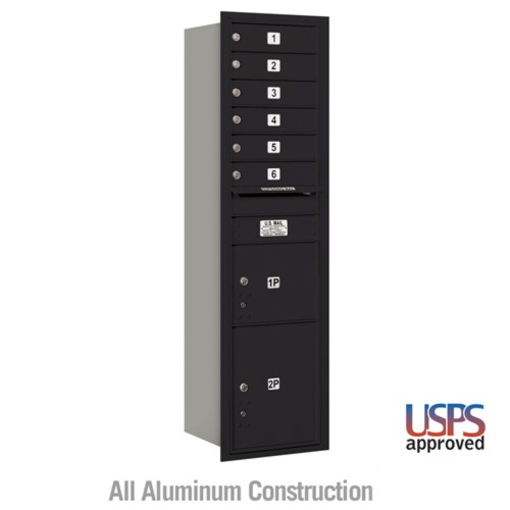 Salsbury Maximum Height Recessed Mounted 4C Horizontal Mailbox | 6 Doors and 2 Parcel Lockers with USPS Access - Rear Loading