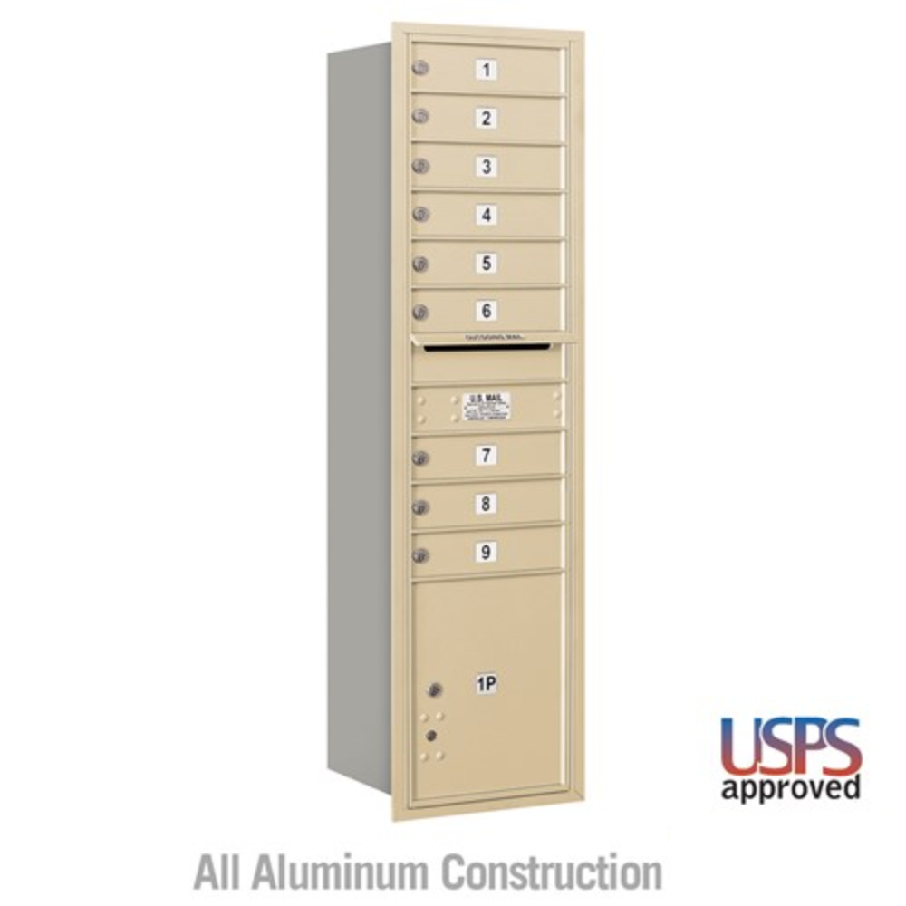 Salsbury Maximum Height Recessed Mounted 4C Horizontal Mailbox | 9 Doors and 1 Parcel Locker with USPS Access - Rear Loading